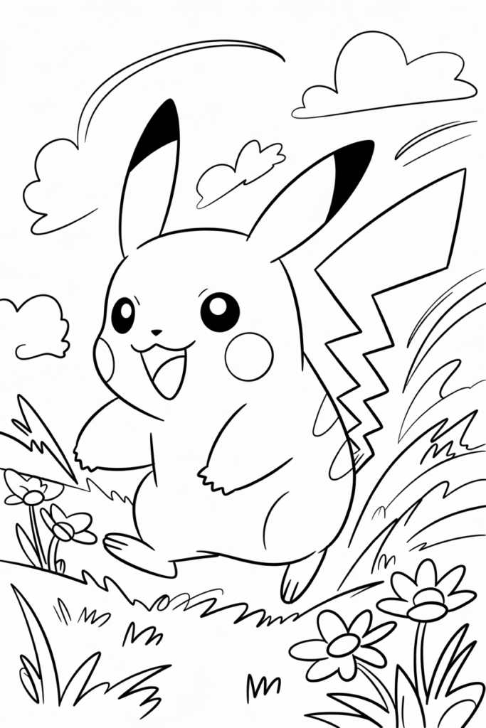 Pikachu che Corre nel Prato